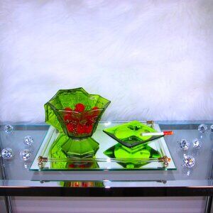 Anchor Hocking Green Glass Candy Dish